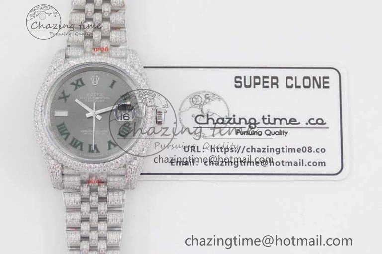 Contemporary Datejust 41 SS Full Diamonds TWF 1:1 Best Edition Gray Roman Markers Dial on Jubilee Bracelet A 2389
