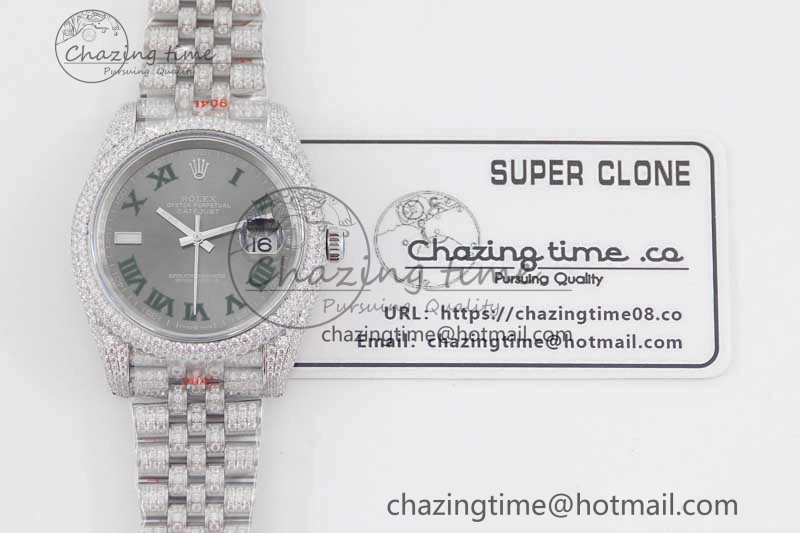 Contemporary Datejust 41 SS Full Diamonds TWF 1:1 Best Edition Gray Roman Markers Dial on Jubilee Bracelet A 2389