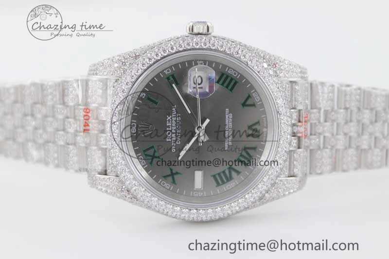 Contemporary Datejust 41 SS Full Diamonds TWF 1:1 Best Edition Gray Roman Markers Dial on Jubilee Bracelet A 2389