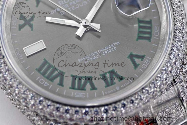 Contemporary Datejust 41 SS Full Diamonds TWF 1:1 Best Edition Gray Roman Markers Dial on Jubilee Bracelet A 2389