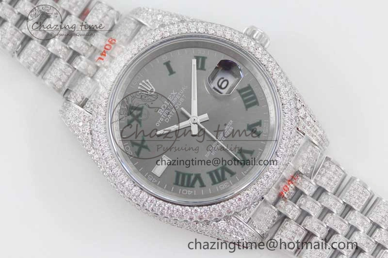 Contemporary Datejust 41 SS Full Diamonds TWF 1:1 Best Edition Gray Roman Markers Dial on Jubilee Bracelet A 2389