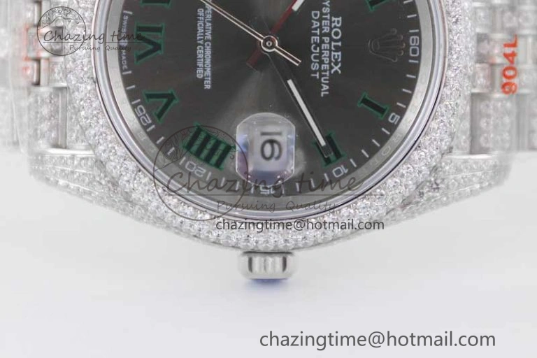 Contemporary Datejust 41 SS Full Diamonds TWF 1:1 Best Edition Gray Roman Markers Dial on Jubilee Bracelet A 2389