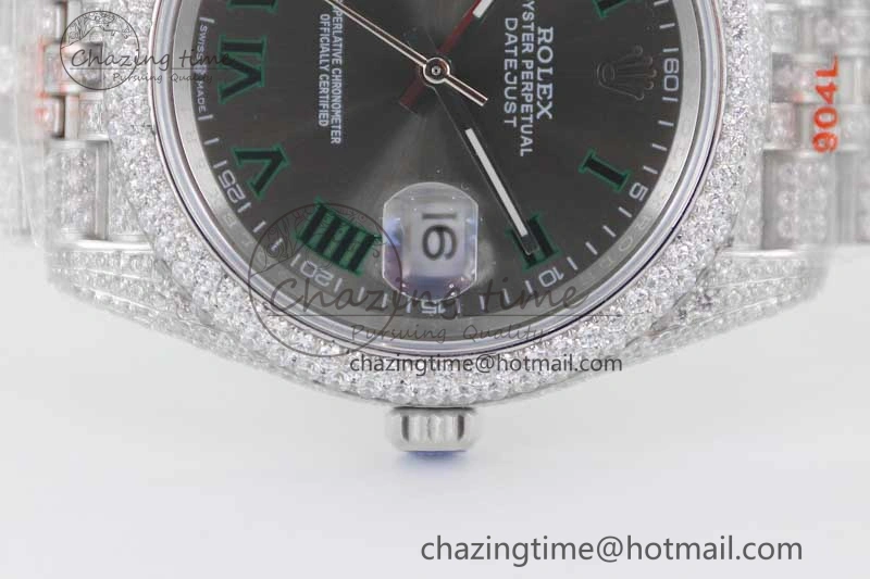 Contemporary Datejust 41 SS Full Diamonds TWF 1:1 Best Edition Gray Roman Markers Dial on Jubilee Bracelet A 2389