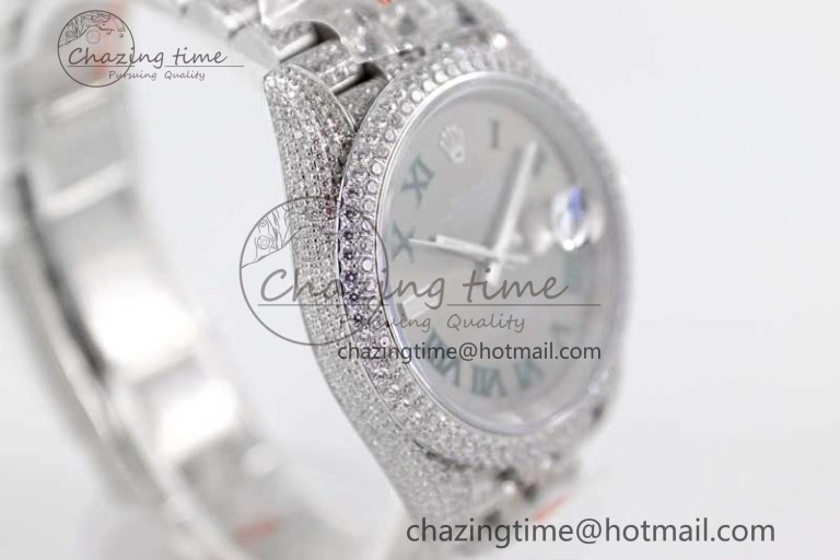 Contemporary Datejust 41 SS Full Diamonds TWF 1:1 Best Edition Gray Roman Markers Dial on Jubilee Bracelet A 2389