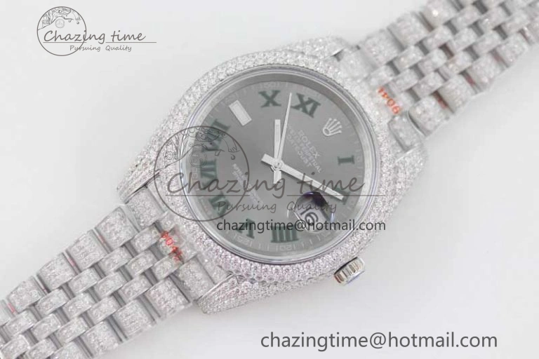 Contemporary Datejust 41 SS Full Diamonds TWF 1:1 Best Edition Gray Roman Markers Dial on Jubilee Bracelet A 2389