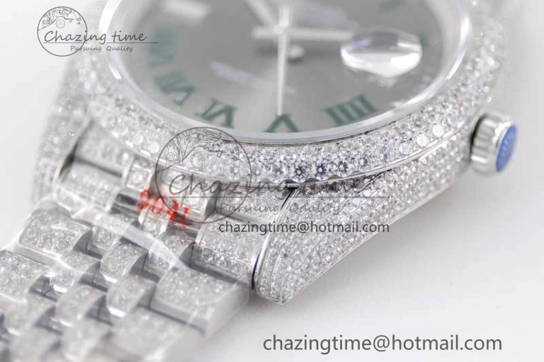 Contemporary Datejust 41 SS Full Diamonds TWF 1:1 Best Edition Gray Roman Markers Dial on Jubilee Bracelet A 2389