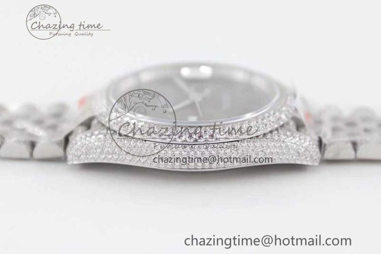 Contemporary Datejust 41 SS Full Diamonds TWF 1:1 Best Edition Gray Roman Markers Dial on Jubilee Bracelet A 2389