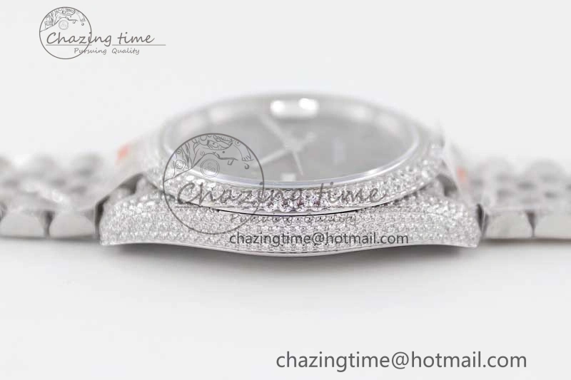 Contemporary Datejust 41 SS Full Diamonds TWF 1:1 Best Edition Gray Roman Markers Dial on Jubilee Bracelet A 2389