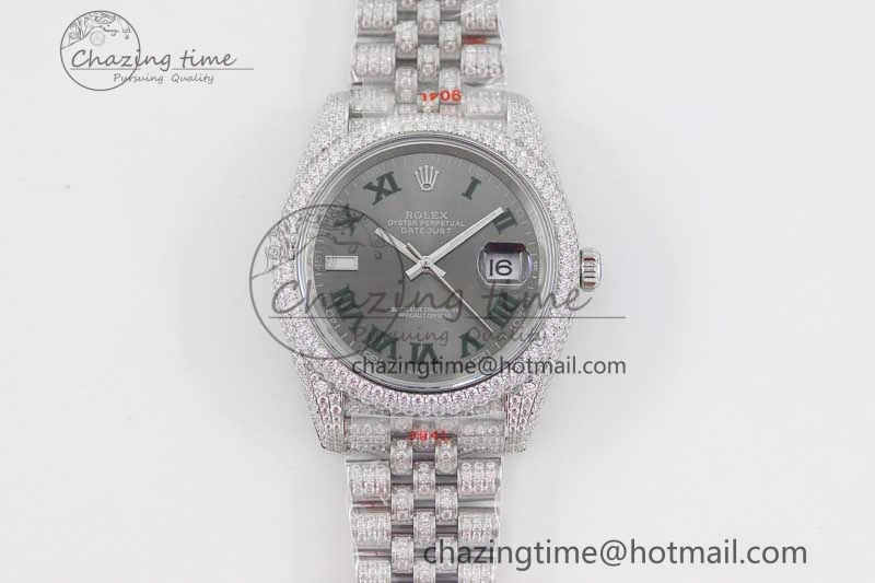 Contemporary Datejust 41 SS Full Diamonds TWF 1:1 Best Edition Gray Roman Markers Dial on Jubilee Bracelet A 2389