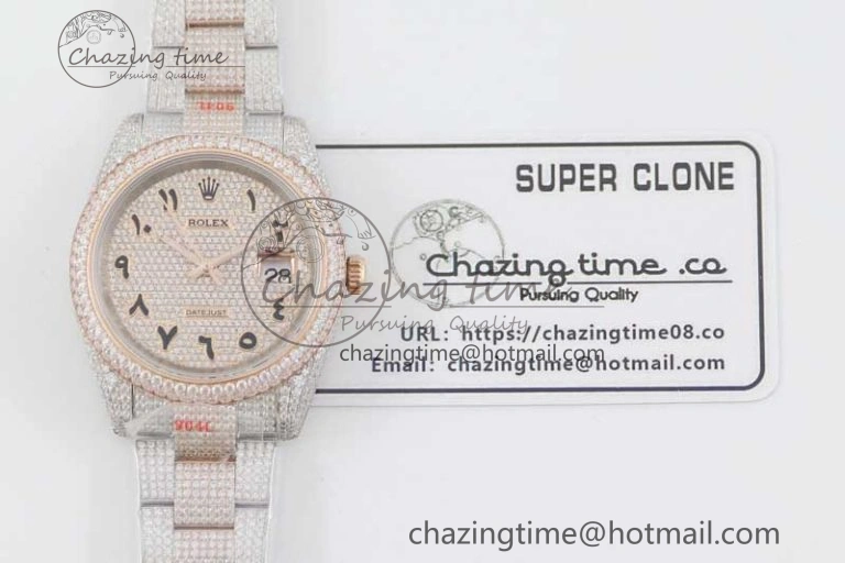 Datejust 41 SS RG Full Diamonds TWF 1:1 Best Edition Arabic Markers Dial on Bracelet A SportInspired 2401