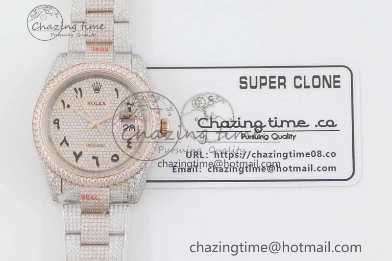 Datejust 41 SS RG Full Diamonds TWF 1:1 Best Edition Arabic Markers Dial on Bracelet A SportInspired 2401