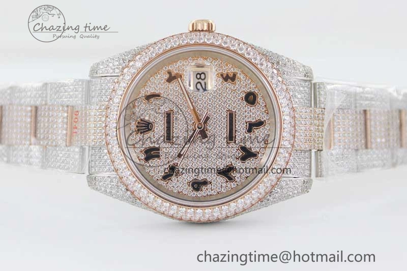 Datejust 41 SS RG Full Diamonds TWF 1:1 Best Edition Arabic Markers Dial on Bracelet A SportInspired 2401