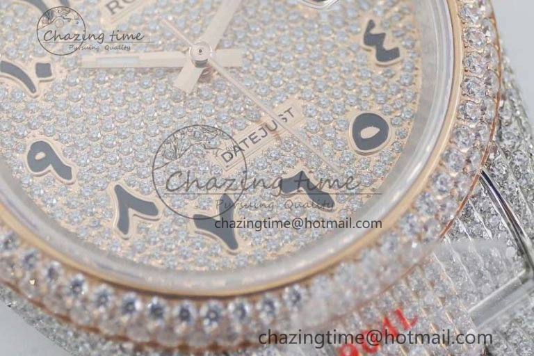 Datejust 41 SS RG Full Diamonds TWF 1:1 Best Edition Arabic Markers Dial on Bracelet A SportInspired 2401