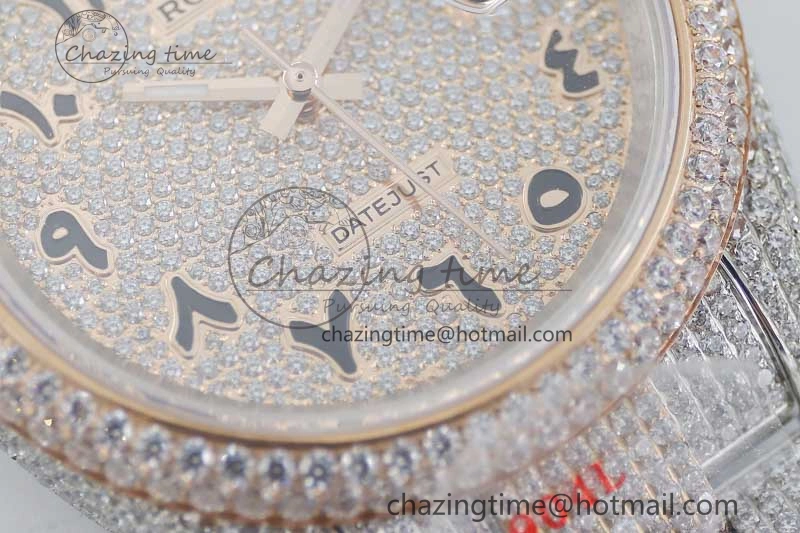 Datejust 41 SS RG Full Diamonds TWF 1:1 Best Edition Arabic Markers Dial on Bracelet A SportInspired 2401