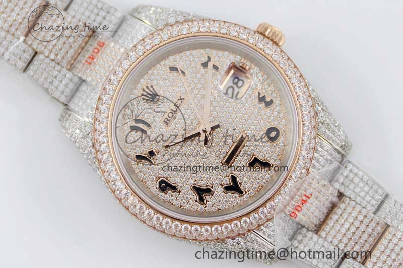 Datejust 41 SS RG Full Diamonds TWF 1:1 Best Edition Arabic Markers Dial on Bracelet A SportInspired 2401
