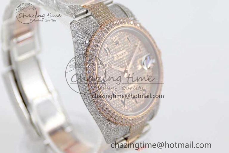 Datejust 41 SS RG Full Diamonds TWF 1:1 Best Edition Arabic Markers Dial on Bracelet A SportInspired 2401