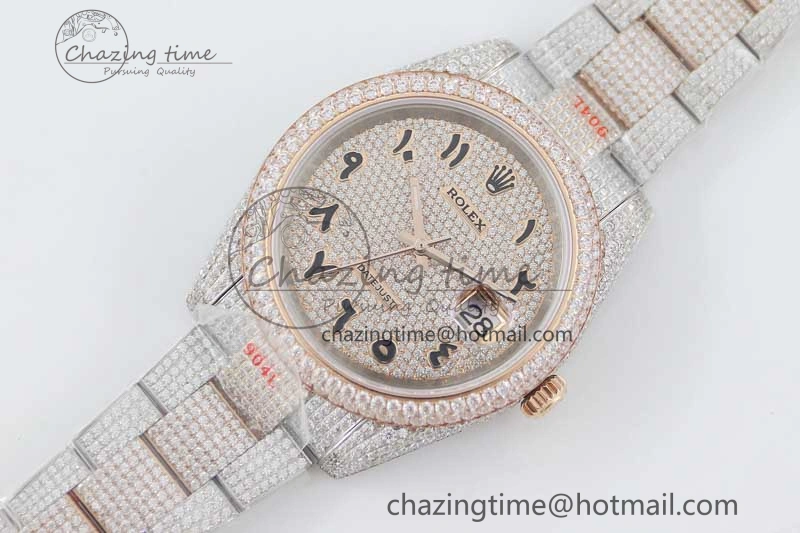 Datejust 41 SS RG Full Diamonds TWF 1:1 Best Edition Arabic Markers Dial on Bracelet A SportInspired 2401