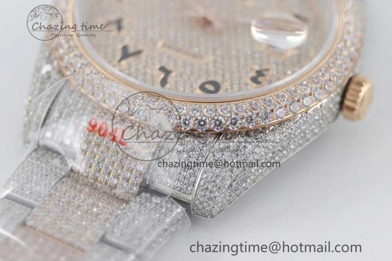 Datejust 41 SS RG Full Diamonds TWF 1:1 Best Edition Arabic Markers Dial on Bracelet A SportInspired 2401
