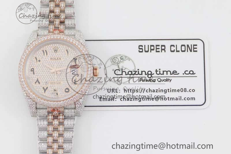 Datejust 41 SS RG Full Diamonds TWF 1:1 Best Edition Arabic Markers Dial on Jubilee Bracelet A UrbanChic 2385