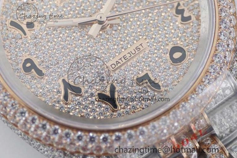 Datejust 41 SS RG Full Diamonds TWF 1:1 Best Edition Arabic Markers Dial on Jubilee Bracelet A UrbanChic 2385