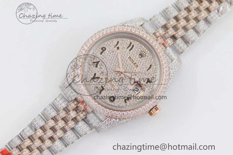 Datejust 41 SS RG Full Diamonds TWF 1:1 Best Edition Arabic Markers Dial on Jubilee Bracelet A UrbanChic 2385
