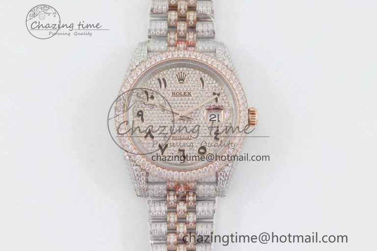 Datejust 41 SS RG Full Diamonds TWF 1:1 Best Edition Arabic Markers Dial on Jubilee Bracelet A UrbanChic 2385