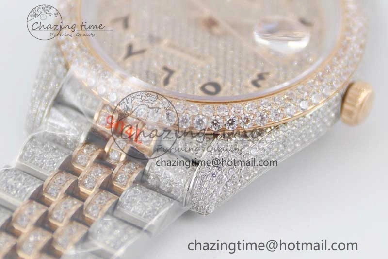 Datejust 41 SS RG Full Diamonds TWF 1:1 Best Edition Arabic Markers Dial on Jubilee Bracelet A UrbanChic 2385