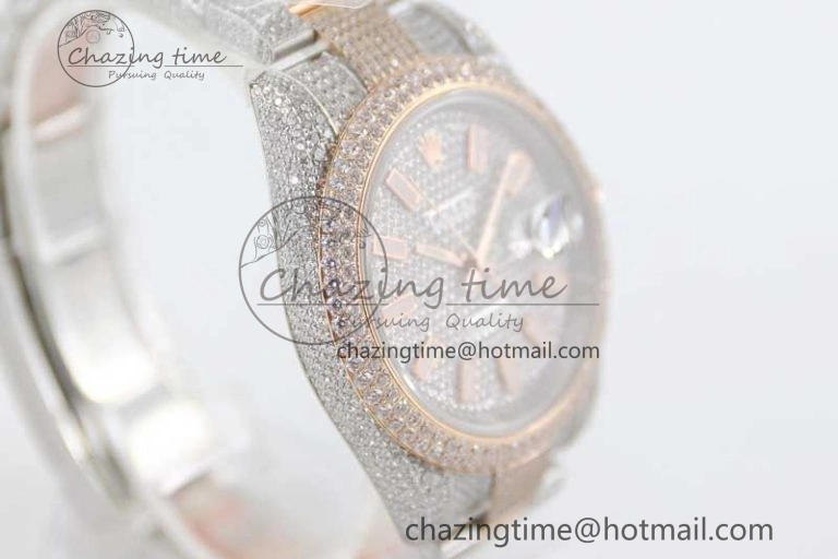 Snug Datejust 41 SS RG Full Diamonds TWF 1:1 Best Edition Diamonds Stick Markers Dial on Bracelet A 2400