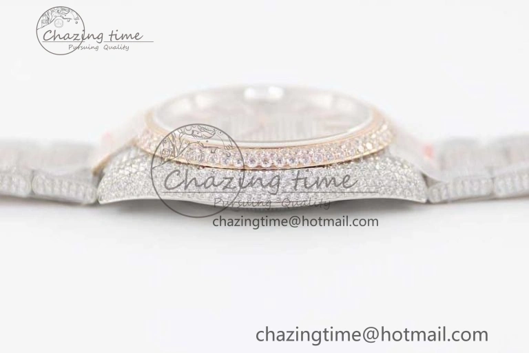 Snug Datejust 41 SS RG Full Diamonds TWF 1:1 Best Edition Diamonds Stick Markers Dial on Bracelet A 2400