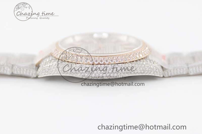 Snug Datejust 41 SS RG Full Diamonds TWF 1:1 Best Edition Diamonds Stick Markers Dial on Bracelet A 2400