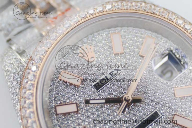 Lightweight Datejust 41 SS RG Full Diamonds TWF 1:1 Best Edition Diamonds Stick Markers Dial on Jubilee Bracelet A 2388