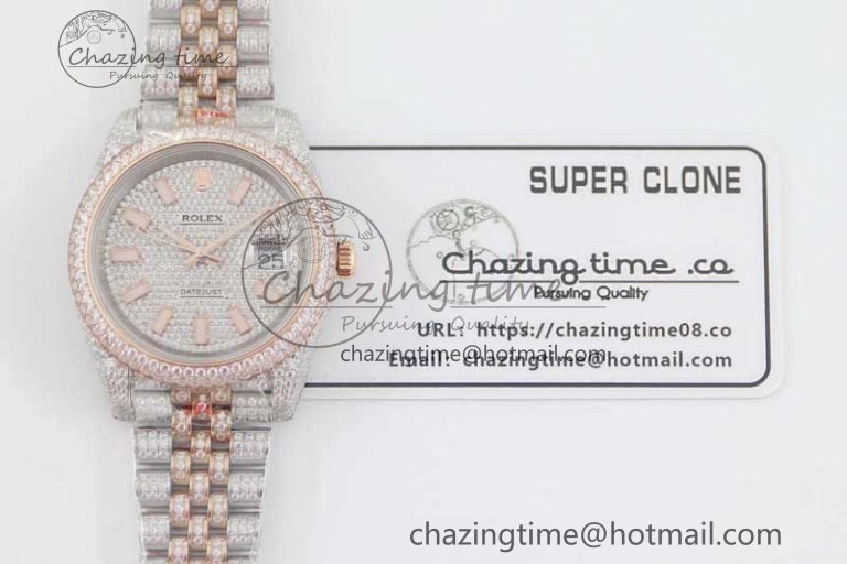 Lightweight Datejust 41 SS RG Full Diamonds TWF 1:1 Best Edition Diamonds Stick Markers Dial on Jubilee Bracelet A 2388