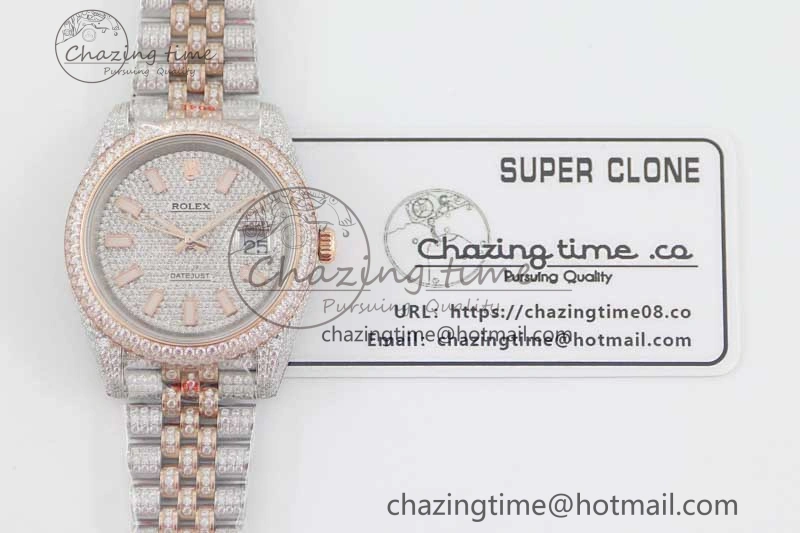 Lightweight Datejust 41 SS RG Full Diamonds TWF 1:1 Best Edition Diamonds Stick Markers Dial on Jubilee Bracelet A 2388