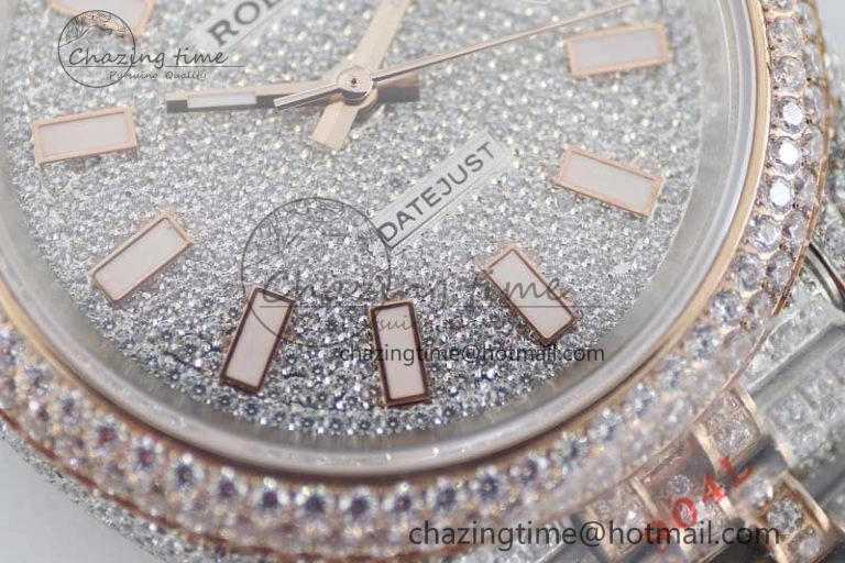 Lightweight Datejust 41 SS RG Full Diamonds TWF 1:1 Best Edition Diamonds Stick Markers Dial on Jubilee Bracelet A 2388