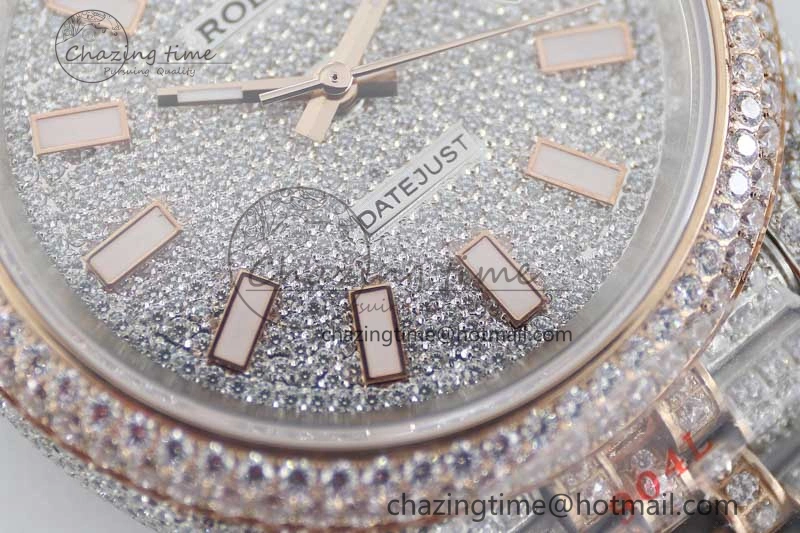 Lightweight Datejust 41 SS RG Full Diamonds TWF 1:1 Best Edition Diamonds Stick Markers Dial on Jubilee Bracelet A 2388
