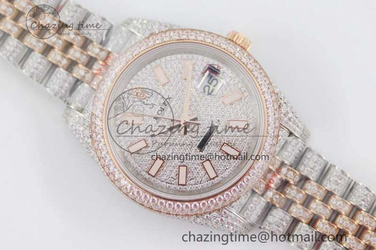 Lightweight Datejust 41 SS RG Full Diamonds TWF 1:1 Best Edition Diamonds Stick Markers Dial on Jubilee Bracelet A 2388