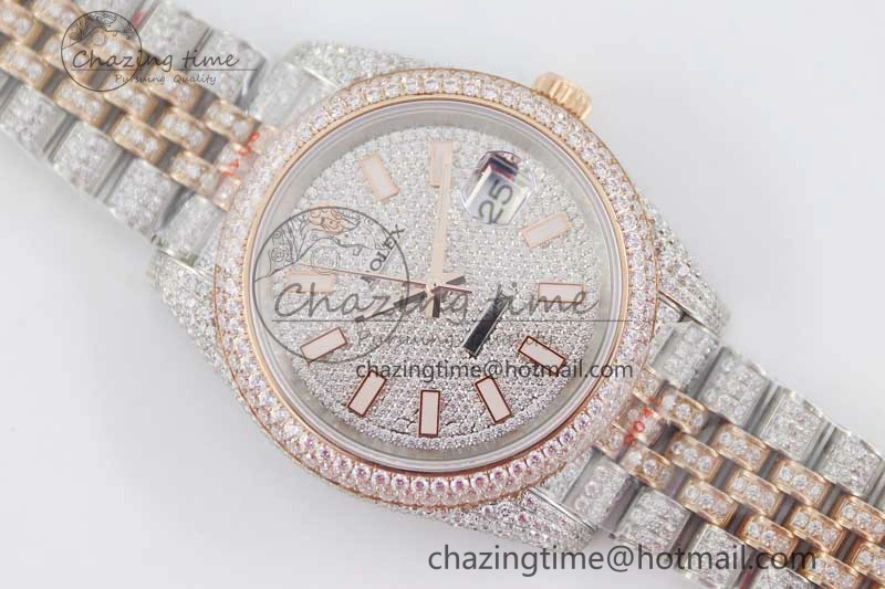 Lightweight Datejust 41 SS RG Full Diamonds TWF 1:1 Best Edition Diamonds Stick Markers Dial on Jubilee Bracelet A 2388