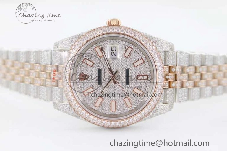 Lightweight Datejust 41 SS RG Full Diamonds TWF 1:1 Best Edition Diamonds Stick Markers Dial on Jubilee Bracelet A 2388