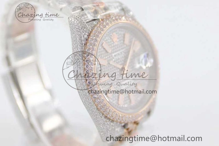 Lightweight Datejust 41 SS RG Full Diamonds TWF 1:1 Best Edition Diamonds Stick Markers Dial on Jubilee Bracelet A 2388