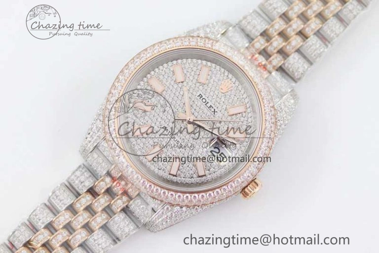 Lightweight Datejust 41 SS RG Full Diamonds TWF 1:1 Best Edition Diamonds Stick Markers Dial on Jubilee Bracelet A 2388