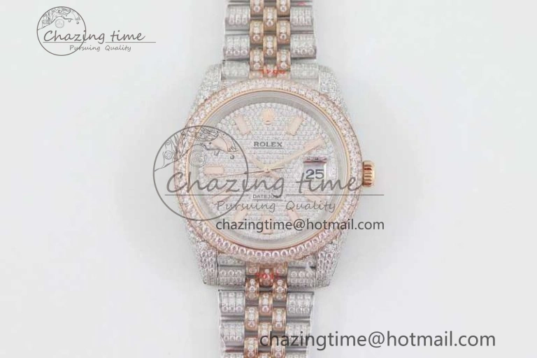 Lightweight Datejust 41 SS RG Full Diamonds TWF 1:1 Best Edition Diamonds Stick Markers Dial on Jubilee Bracelet A 2388