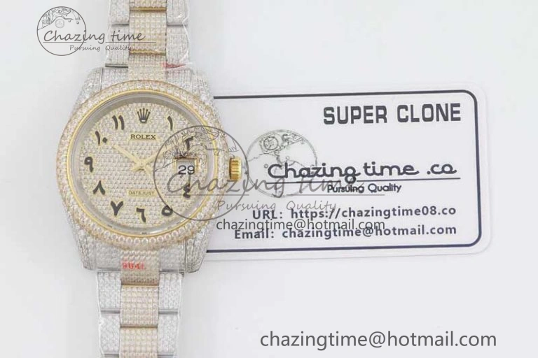 Datejust 41 SS YG Full Diamonds TWF 1:1 Best Edition Arabic Markers Dial on Bracelet A FreshLook 2397