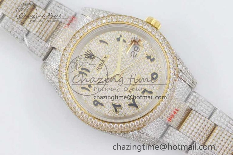 Datejust 41 SS YG Full Diamonds TWF 1:1 Best Edition Arabic Markers Dial on Bracelet A FreshLook 2397