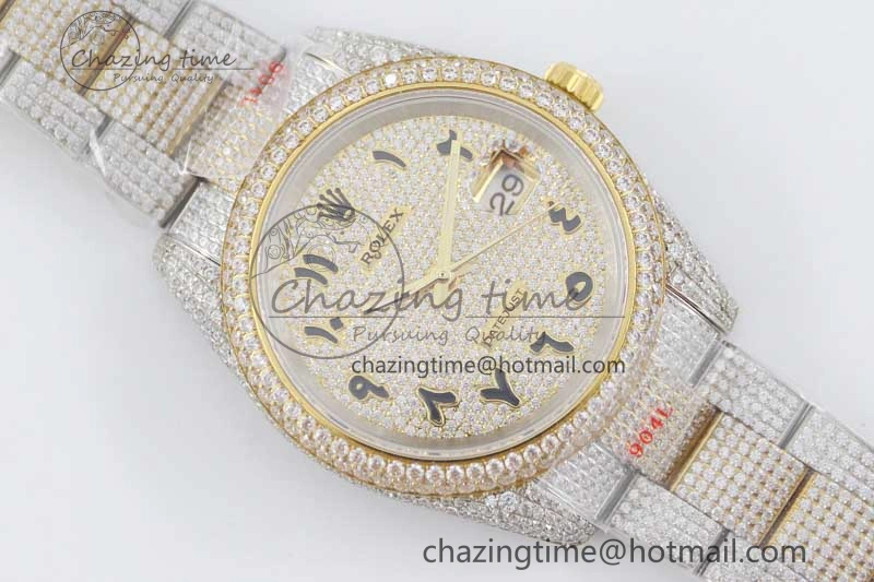 Datejust 41 SS YG Full Diamonds TWF 1:1 Best Edition Arabic Markers Dial on Bracelet A FreshLook 2397