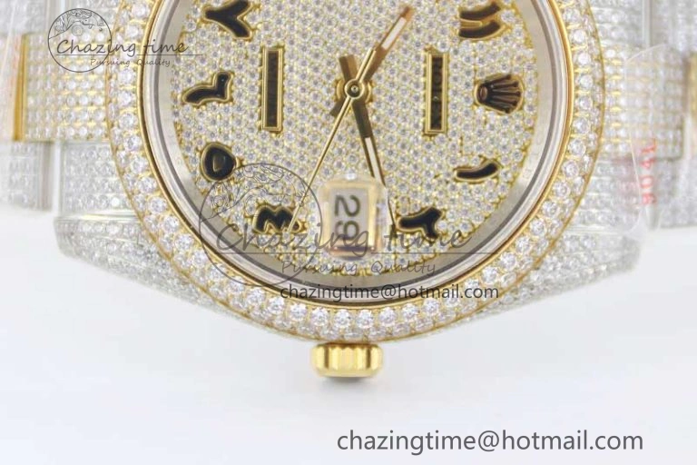 Datejust 41 SS YG Full Diamonds TWF 1:1 Best Edition Arabic Markers Dial on Bracelet A FreshLook 2397