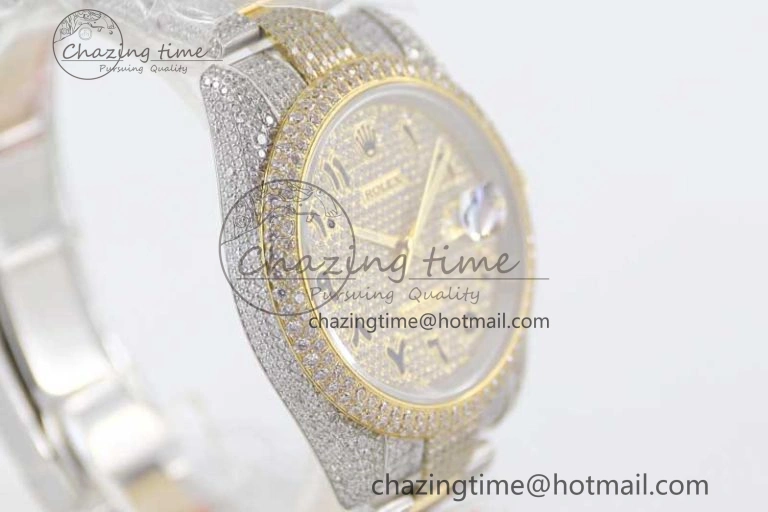 Datejust 41 SS YG Full Diamonds TWF 1:1 Best Edition Arabic Markers Dial on Bracelet A FreshLook 2397