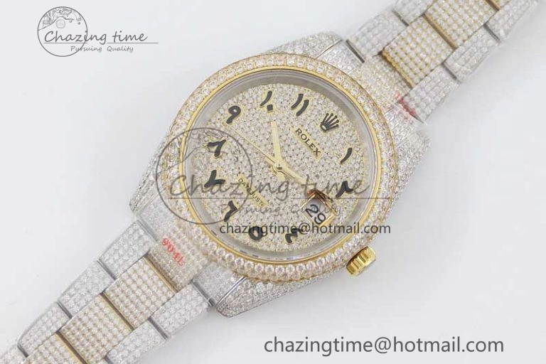 Datejust 41 SS YG Full Diamonds TWF 1:1 Best Edition Arabic Markers Dial on Bracelet A FreshLook 2397