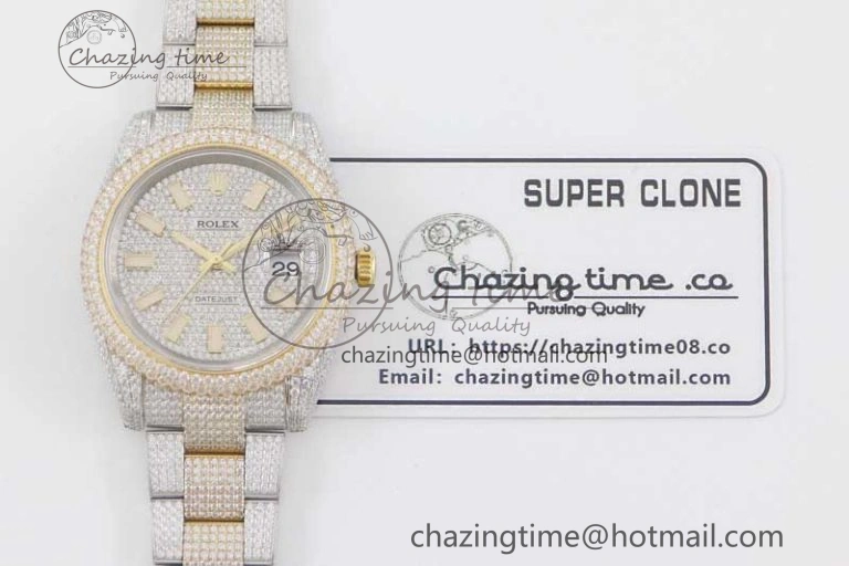 Datejust 41 SS YG Full Diamonds TWF 1:1 Best Edition Diamonds Stick Markers Dial on Bracelet A EasyMatch 2398