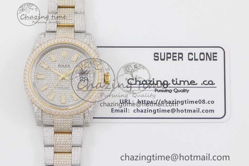 Datejust 41 SS YG Full Diamonds TWF 1:1 Best Edition Diamonds Stick Markers Dial on Bracelet A EasyMatch 2398