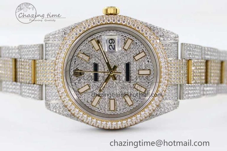 Datejust 41 SS YG Full Diamonds TWF 1:1 Best Edition Diamonds Stick Markers Dial on Bracelet A EasyMatch 2398